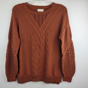 LUCKY BRAND Cotton Blend Knit Long Sleeve Sweater Rust Size M